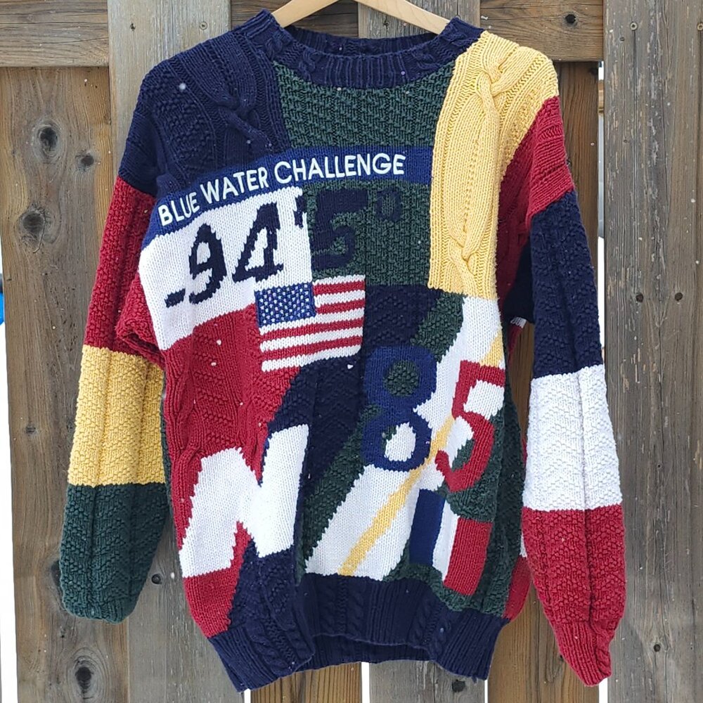 Vintage Nautica Blue Water Challenge Handknit Crewneck Men's Size Large